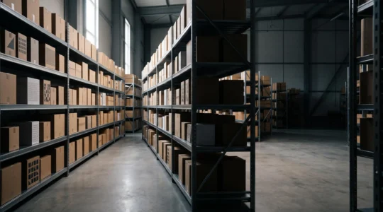 Rayonnage de produits parfaitement organisés symbolisant un catalogue clair et facile a parcourir