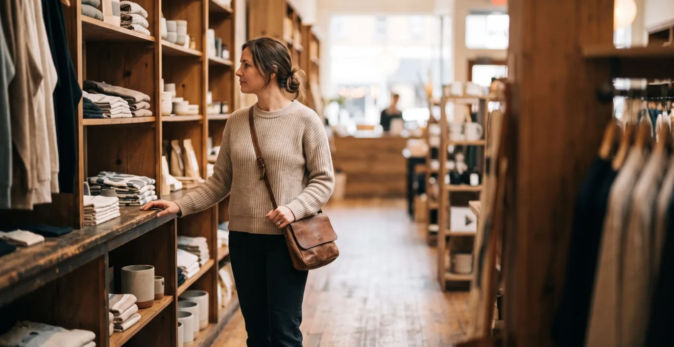 Client hésitant au milieu d'une allée de magasin, symbolisant les obstacles invisibles qui mènent à l'abandon d'achat